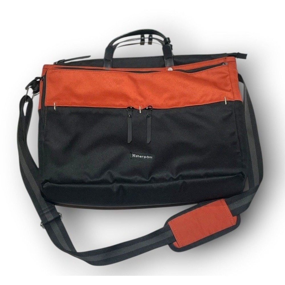 Sherpani Canvas Messenger Bag / Laptop Briefcase – Black &‎ Rust Orange